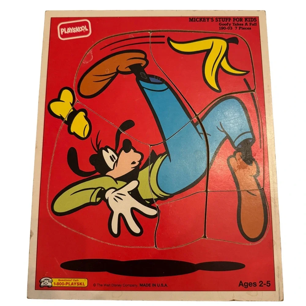 Playskool Mickey Stuff‎ Kids Goofy Takes A Fall 7 Piece Puzzle Ages 2-5 Made USA